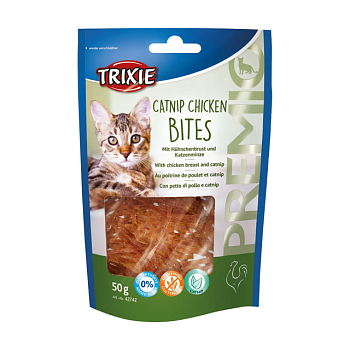 фото ласощі для кішок trixie premio catnip chicken bites з курячим філе та кошачою м'ятою, 50 г