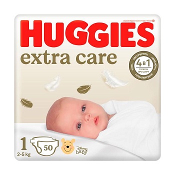 фото підгузки huggies extra care розмір 1 (2-5 кг), 50 шт
