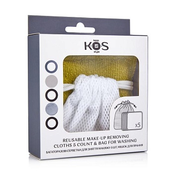 фото набір для зняття макіяжу k.o.s (багаторазові серветки, 5 шт + мішок для прання)