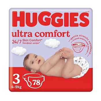 фото підгузки huggies ultra comfort mega розмір 3 (4-9 кг), 78 шт