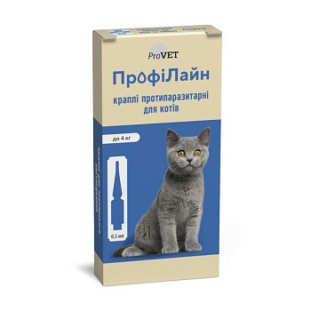 фото протипаразитарні краплі для котів provet профілайн до 4 кг, 4*0.5 мл
