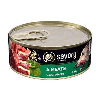 фото вологий корм для собак всіх порід savory to excite gourmand з 4 видами м'яса, 100 г