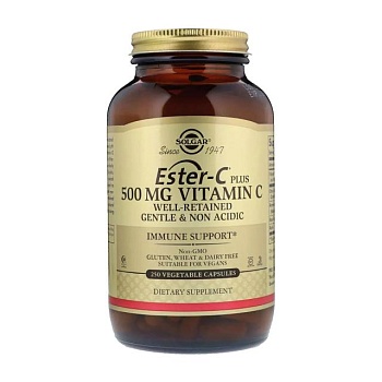 foto харчова добавка вітаміни в капсулах solgar естер-с+ vitamin с 500 мг, 250 шт