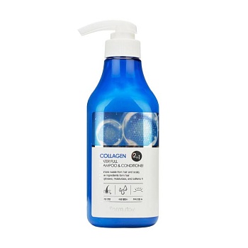 фото шампунь-кондиціонер farmstay collagen water full shampoo and conditioner з колагеном, 530 мл