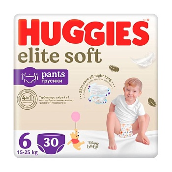 фото підгузки-трусики huggies elite soft pants розмір 6 (15-25 кг), 30 шт