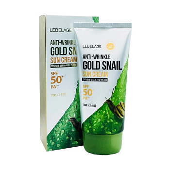 фото сонцезахисний крем для обличчя lebelage anti-wrinkle gold snail sun cream, spf 50+/pa+++, 70 мл