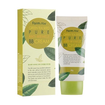 foto bb-крем для обличчя farmstay green tea seed pure anti-wrinkle bb cream з насінням зеленого чаю, проти зморшок, 40 г
