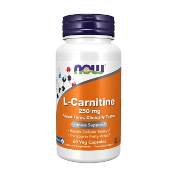 фото дієтична добавка в капсулах now foods l-carnitine 250 мг, 60 шт