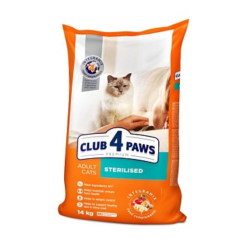 foto сухий корм для стерилізованих кішок club 4 paws premium, 14 кг