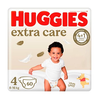 фото підгузки huggies extra care mega розмір 4 (8-16 кг), 60 шт