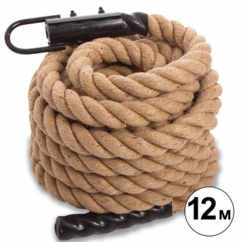 foto канат спортивный для лазанья с креплением combat battle rope fi-0910-12 /2 (сизаль, ручки:винил, l-12м,d-5см)