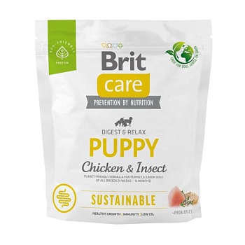фото сухий корм для цуценят brit care sustainable puppy з куркою та комахами, 1 кг