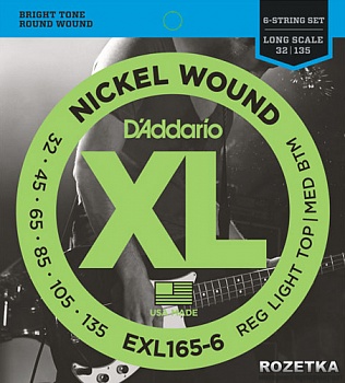 foto d'addario exl165-6 xl nickel wound bass regular light top / medium bottom 6-string (32-135)