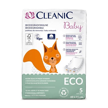 фото одноразові пелюшки для дітей cleanic baby eco 60*60, 5 шт