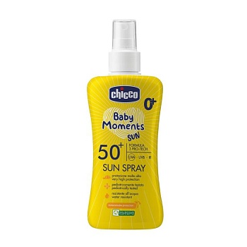 фото дитяче сонцезахисне молочко-спрей chicco baby moments sun spray spf 50+, 150 мл