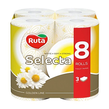 фото туалетний папір ruta selecta з ароматом ромашки 3-шаровий, 150 відривів, 8 рулонів