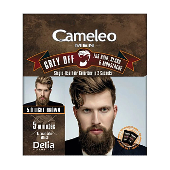 фото чоловіча фарба для волосся, бороди та вусів delia cosmetics cameleo men grey off, 5.0 light brown, 2*15 мл