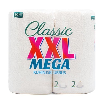 фото паперові рушники boni classic xxl mega білі, 2х-шарові, 2 рулони