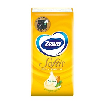 foto паперові носові хусточки zewa softis soft & sensitive balsam, з мигдальною олією та алое вера, 4-шарові, 9 шт