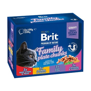 фото набір вологого корму для кішок всіх порід brit premium family plate chunks, 12*100 г