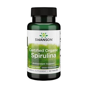 фото дієтична добавка в таблетках swanson certified organic spirulina сертифікована органічна спіруліна 500 мг, 180 шт