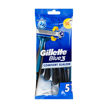 фото одноразові станки для гоління gillette blue 3 comfort slalom чоловічі, 5 шт