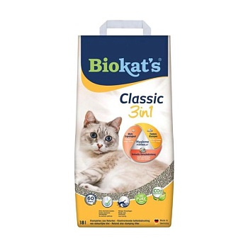 фото наповнювач туалетів для кішок biokat's classic 3 in 1 бентонітовий, 18 л