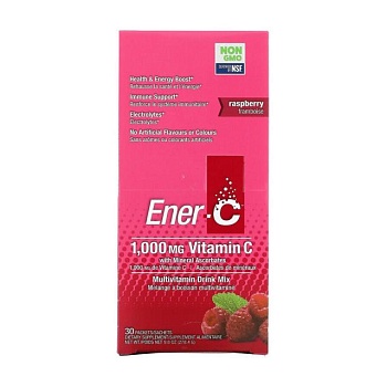 фото дієтична добавка ener-c 1.000 mg vitamin c шипучий розчинний порошок для напою, зі смаком малини, 30 шт
