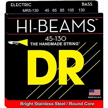 foto струны для бас-гитары dr mr5-130 hi-beam stainless steel 5 string medium bass strings 45/130