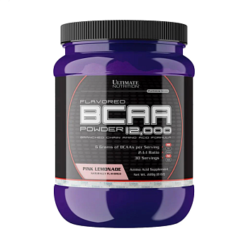 фото дієтична добавка амінокислота в порошку ultimate nutrition bcaa powder 12000 рожевий лимонад, 228 г