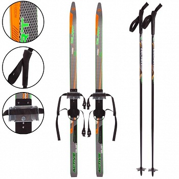 foto беговые лыжи спортивные прогулочные с насечками zelart комплект с палками 150 см оранжевый (sk-0881-150b)