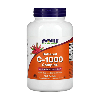 фото дієтична добавка вітаміни в таблетках now foods buffered c-1000 complex вітамін c буферизований, 1000 мг, 180 шт