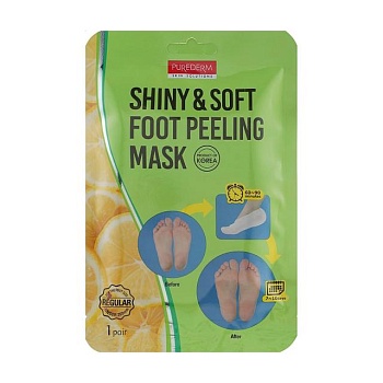 фото маска-шкарпетки для ніг purederm shiny & soft foot peeling mask для пілінгу, 2*17 г