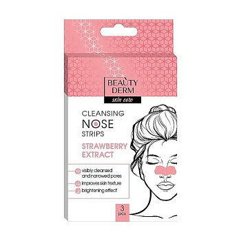 фото очищувальні смужки для носу beautyderm cleansing nose strip з екстрактом полуниці, 3 шт