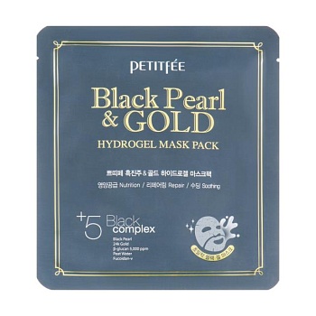 foto гідрогелева маска для обличчя з золотом і чорним перлами petitfee & koelf black pearl & gold hydrogel mask pack, 32 г