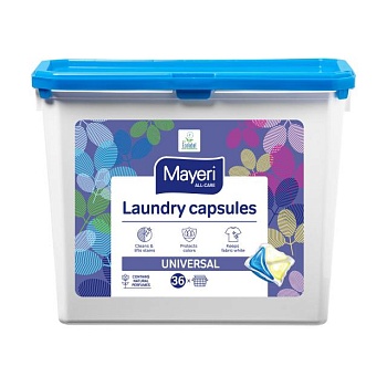 foto універсальні гель-капсули для прання mayeri laundry capsules universal 36 циклів прання, 36 шт