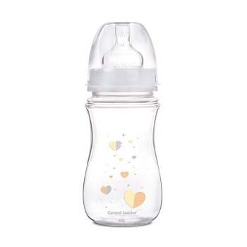 фото пляшечка для годування canpol babies easystart newborn baby, від 3 місяців, з широким отвором, антиколькова, бежеві серця, 240 мл (35/217_bei)