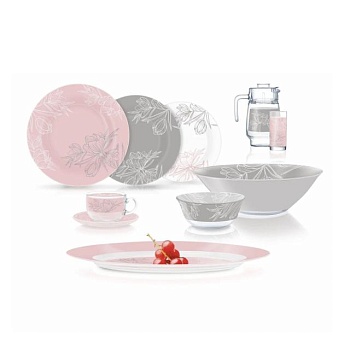 foto столовий сервіз luminarc amb fleur blush pink & grey, 46 предметів (v0186)