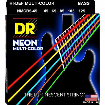 foto струны для бас-гитары dr nmcb5-45 hi-def neon multicolor k3 coated medium bass 5 strings 45/125