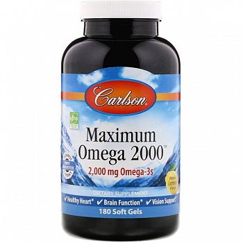 foto рыбий жир maximum omega 2000 carlson labs 2000 мг лимон 180 капсул (car072)