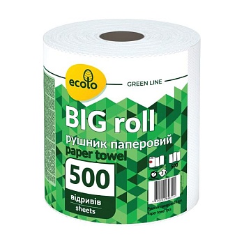фото паперові рушники ruta ecolo big roll білі, 2-шарові, 500 відривів, 1 рулон