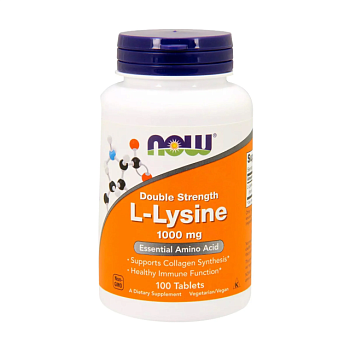 фото дієтична добавка амінокислота в таблетках now foods l-lysine лізин 1000 мг, 100 шт