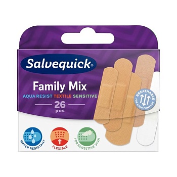 фото набір пластирів salvequick plasters family mix, 3 різних розміри, 26 шт