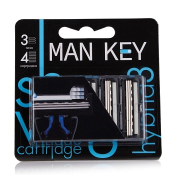 фото змінні картриджі для гоління man key hybrid 3 чоловічі, 3 леза, 4 шт