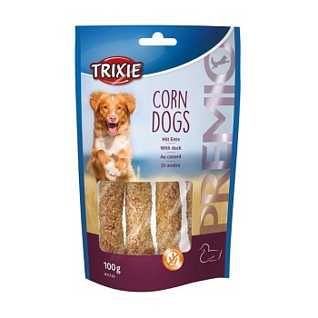 фото ласощі для собак trixie premio corn dogs з качкою, 100 г