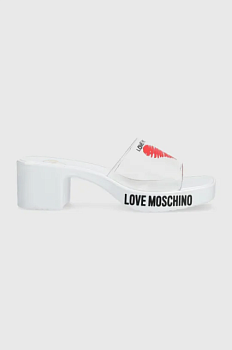 фото шльопанці love moschino жіночі колір білий каблук блок ja28256g0gi50100
