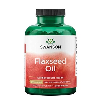 фото дієтична добавка в гелевих капсулах swanson flaxseed oil лляна олія, 200 шт
