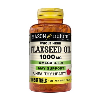 фото дієтична добавка в гелевих капсулах mason natural flax seed oil omega 3-6-9 лляна олія 1000 мг, омега 3-6-9, 100 шт