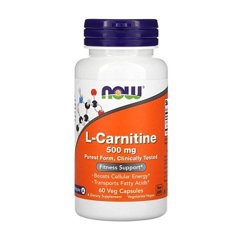 фото дієтична добавка амінокислота в капсулах now foods l-карнітин 500 мг, 60 шт