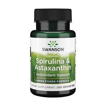 фото дієтична добавка в вегетаріанських таблетках swanson organic spirulina & astaxanthin органічна спіруліна та астаксантин, 120 шт